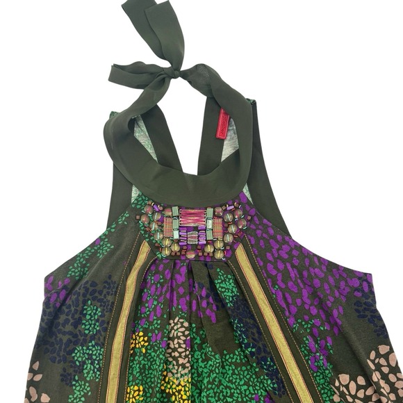 One September Anthropology Boho Green Embroidered Racerback Mini Dress NWOT‎ - Picture 4 of 13